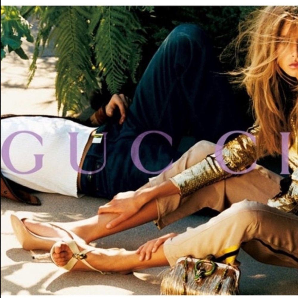 SAND PELLE S. CUOIO WHIPS LAME GOLD 04 ICON TOM FORD GUCCI FAREWELL RUNWAY HEEL - Picture 13 of 16